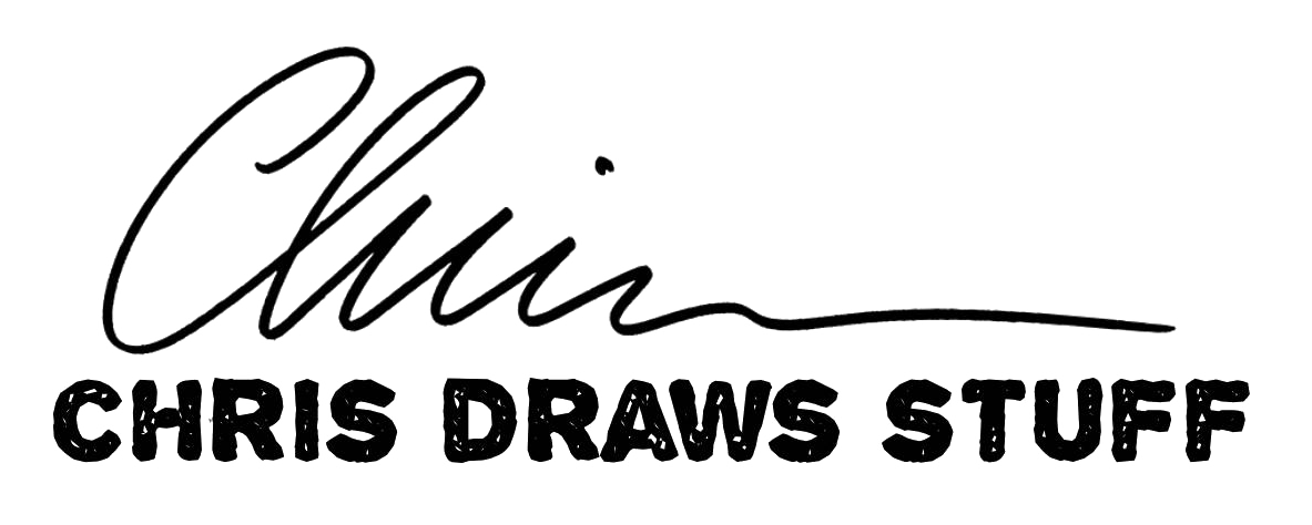 Logo for Chris Draws Stuff, including a "Chris" signature.
